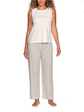 LOFT Cream Sleeveless Top with Cream Polka Dot Pajama Pants (Black & Pink Dots)